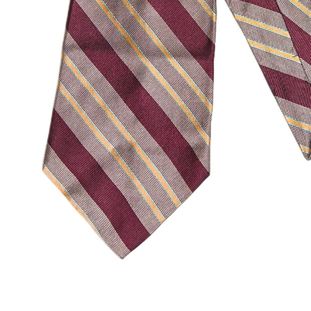 Garrick Anderson Silk Repp Tie Men’s 58” Burgundy Gold Stripe Preppy Wide New